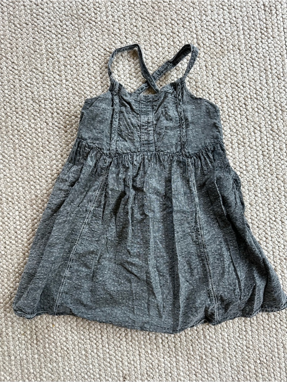 Zara Girls Charcoal Gray Textured Sundress with Crossed Straps 604